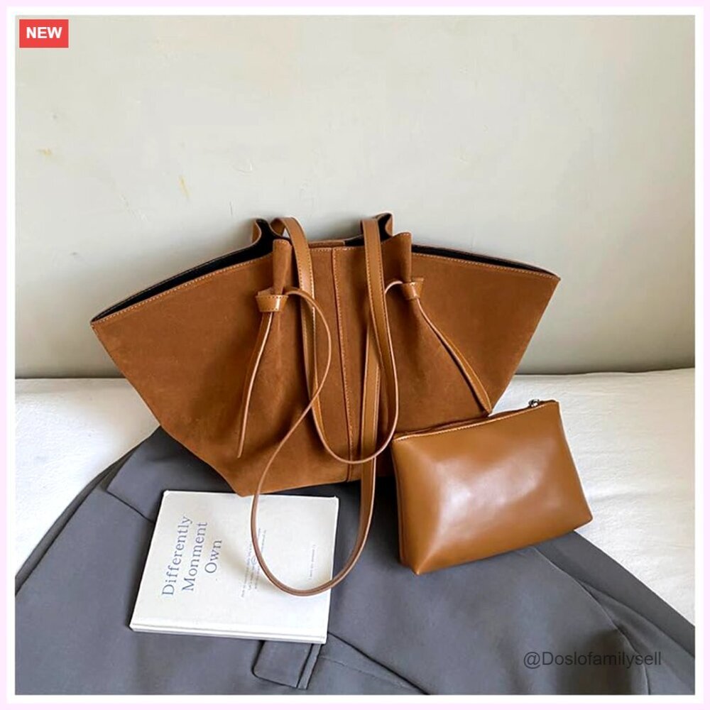 Suede Tote Shoulder Bag Crossbody Hobo Purse Vintage Minimal Chic - Picture 3 of 5
